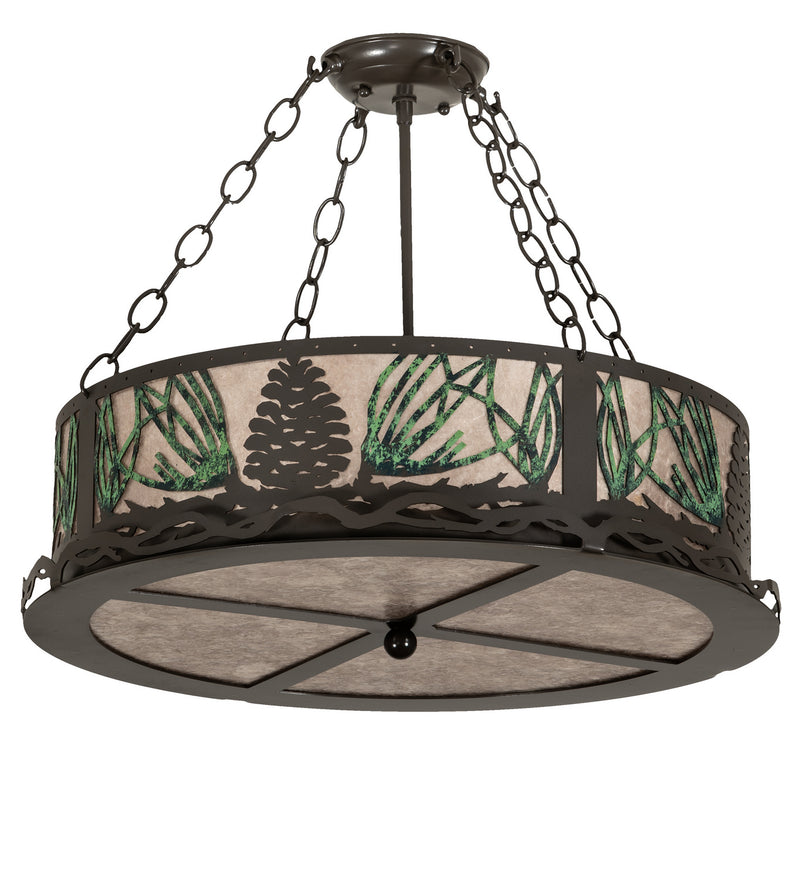 Meyda Tiffany 254835 Four Light Semi-Flushmount, Timeless Bronze/Green Needles