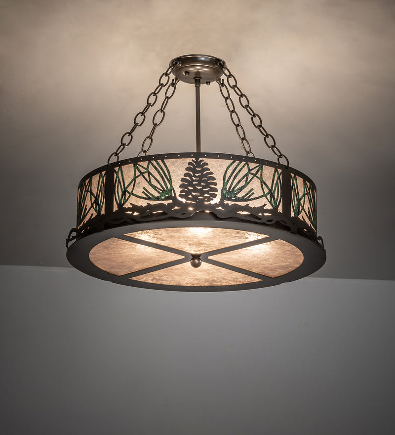 Meyda Tiffany 254835 Four Light Semi-Flushmount, Timeless Bronze/Green Needles