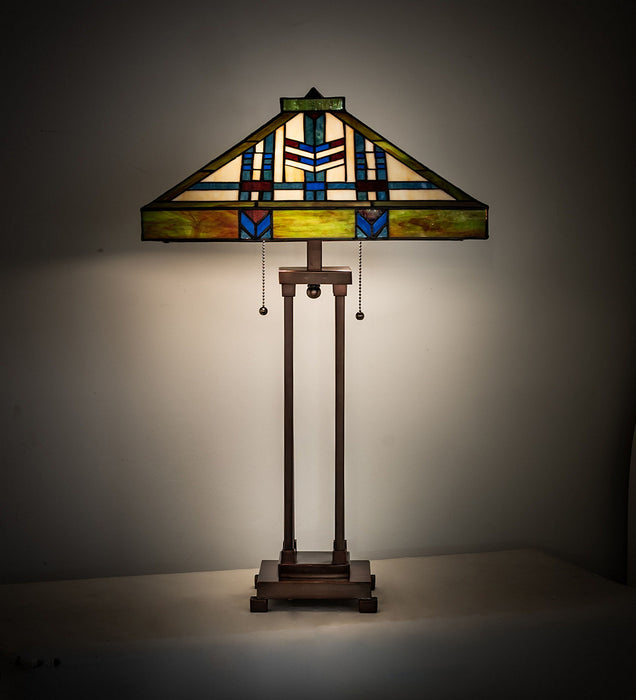 Meyda Tiffany 256043 Two Light Table Lamp, Mahogany Bronze