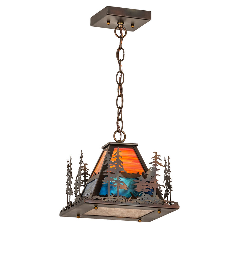 Meyda Tiffany 256256 One Light Pendant, Orange And Blue/Green Art Glass & Silver Mica