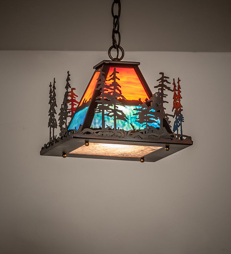 Meyda Tiffany 256256 One Light Pendant, Orange And Blue/Green Art Glass & Silver Mica
