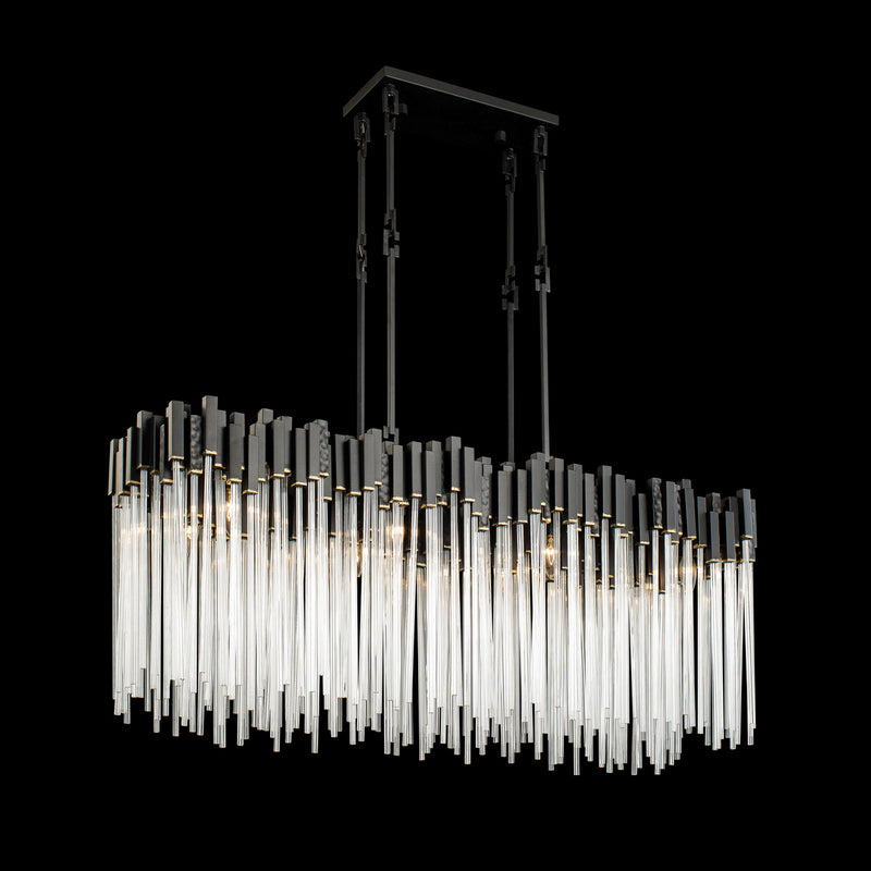 Varaluz 309N08MBFG Eight Light Linear Pendant, Matte Black/French Gold