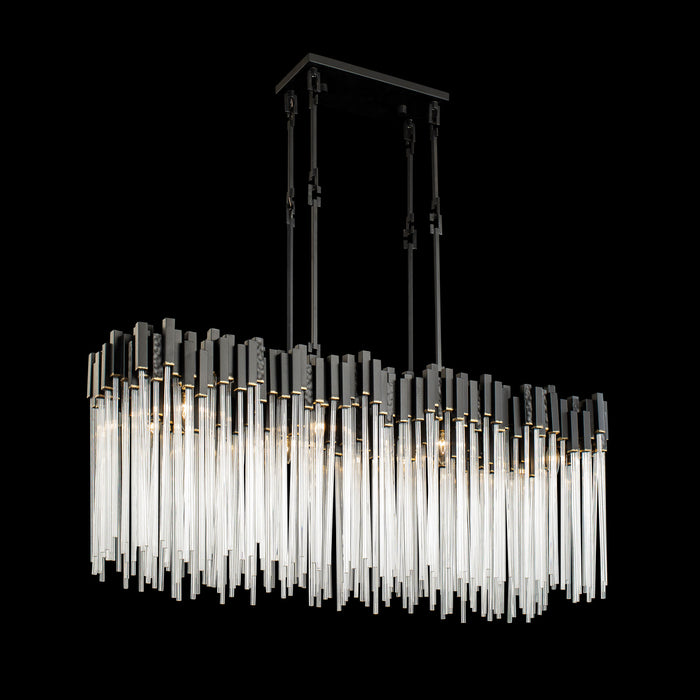 Varaluz 309N08MBFG Eight Light Linear Pendant, Matte Black/French Gold