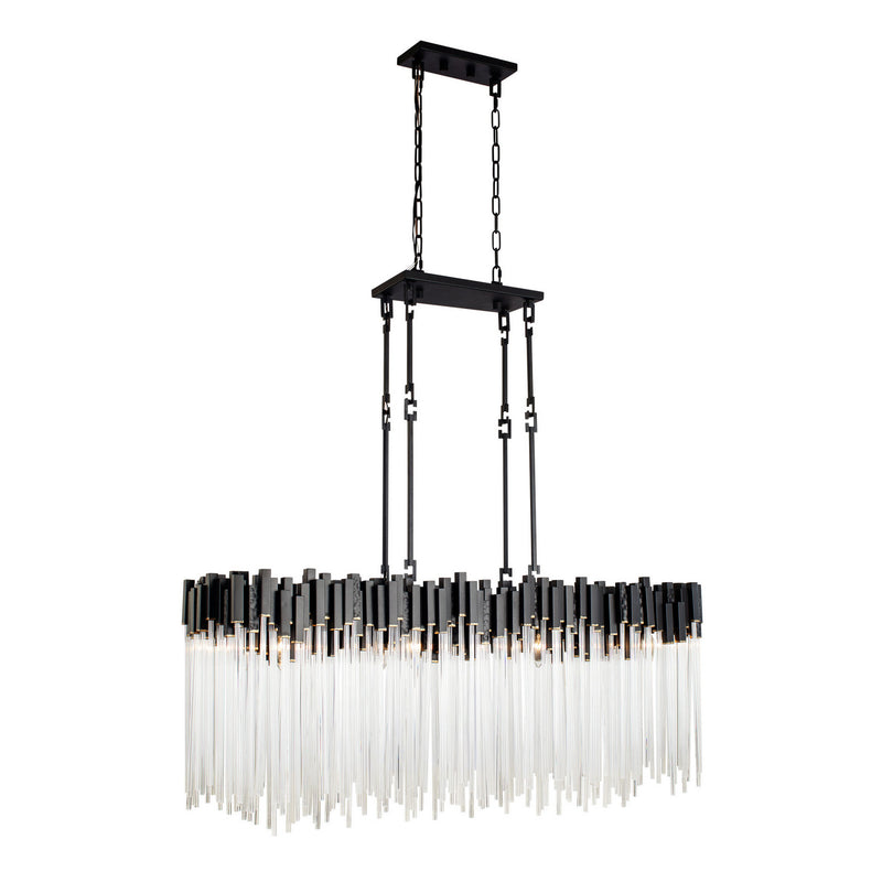 Varaluz 309N08MBFG Eight Light Linear Pendant, Matte Black/French Gold