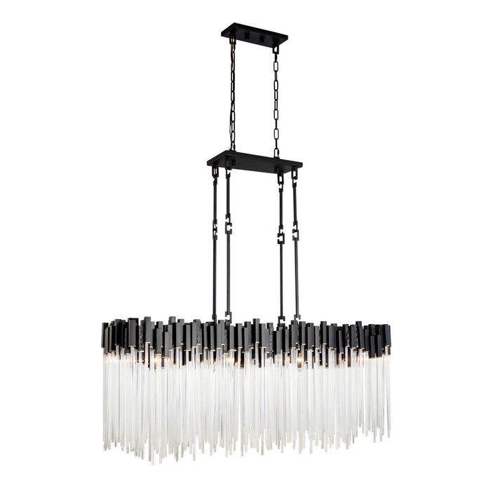 Varaluz 309N08MBFG Eight Light Linear Pendant, Matte Black/French Gold