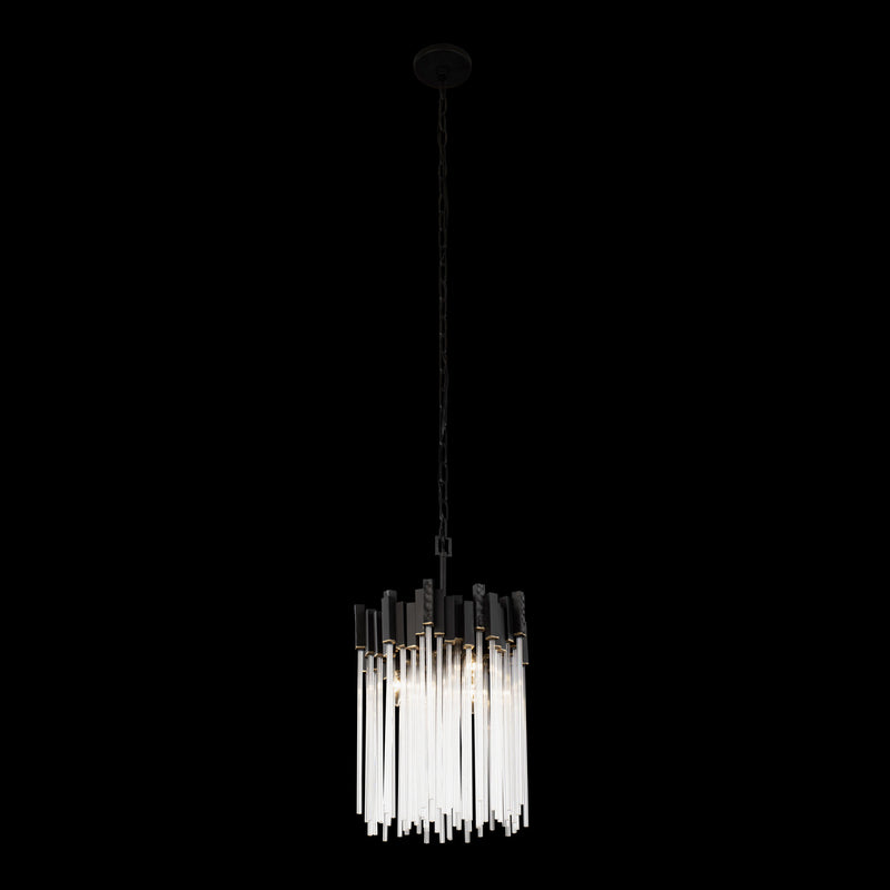 Varaluz 309P03MBFG Three Light Pendant, Matte Black/French Gold