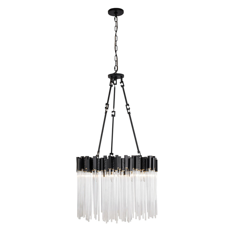 Varaluz 309P09MBFG Nine Light Pendant, Matte Black/French Gold