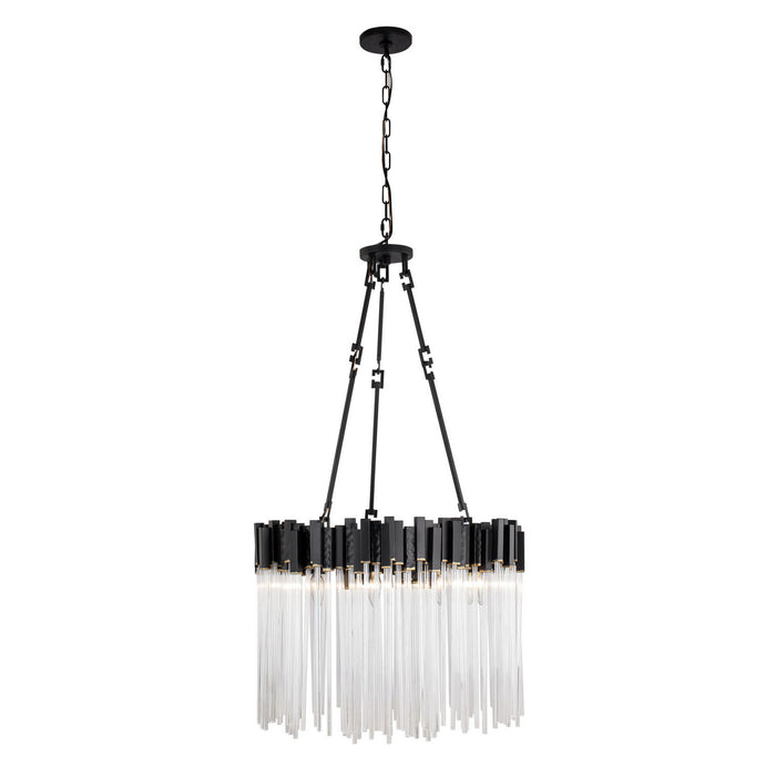 Varaluz 309P09MBFG Nine Light Pendant, Matte Black/French Gold