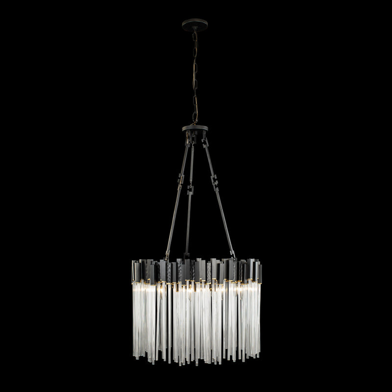 Varaluz 309P09MBFG Nine Light Pendant, Matte Black/French Gold