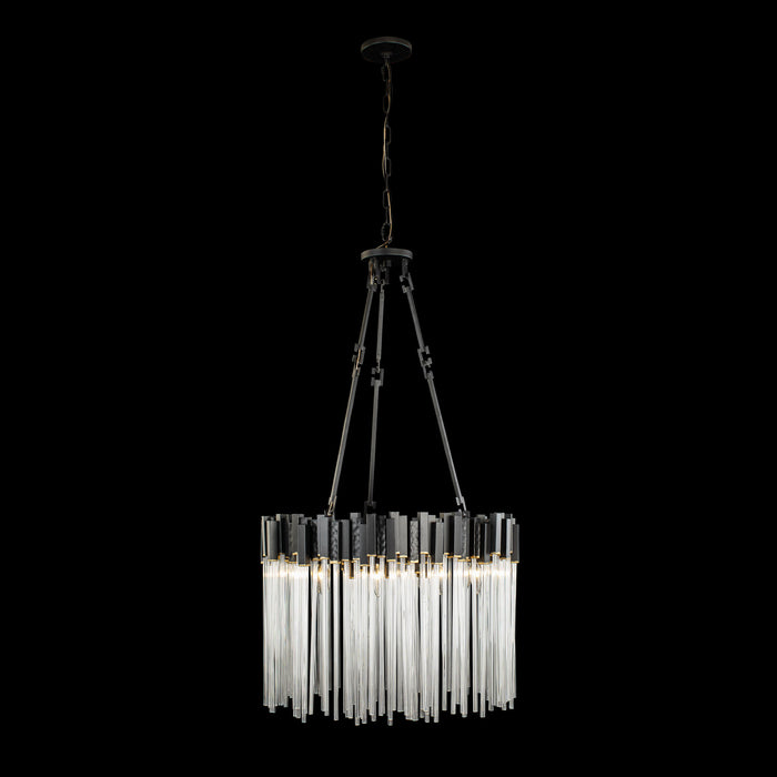 Varaluz 309P09MBFG Nine Light Pendant, Matte Black/French Gold
