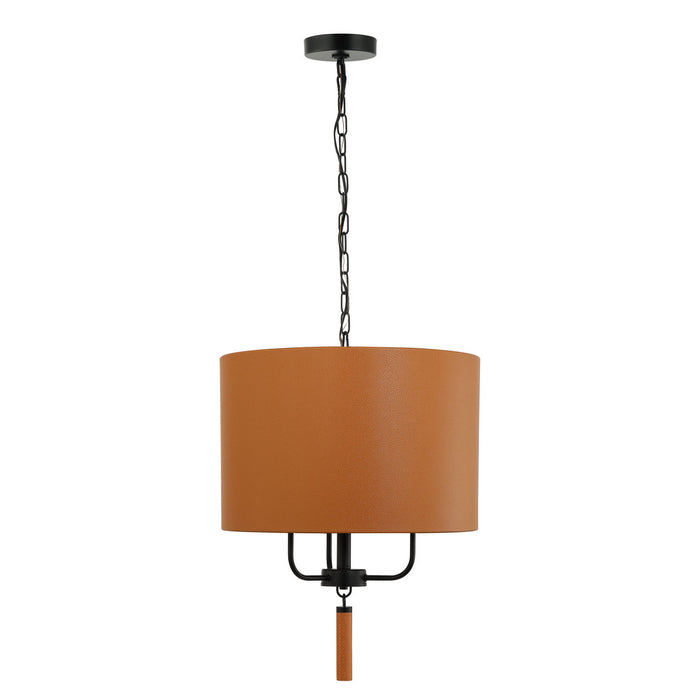 Varaluz 368P03BLC Three Light Pendant, Black/Camel Leather