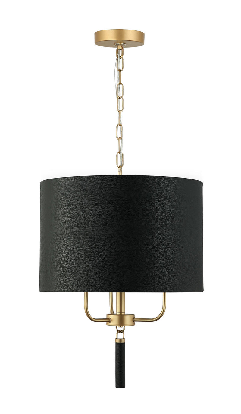 Varaluz 368P03GOB Three Light Pendant, Painted Gold/Black Leather