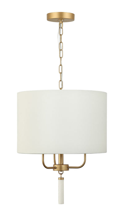Varaluz 368P03GOW Three Light Pendant, Painted Gold/White Leather