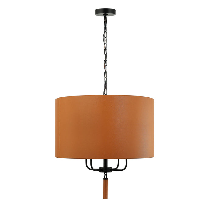 Varaluz 368P04BLC Four Light Pendant, Black/Camel Leather