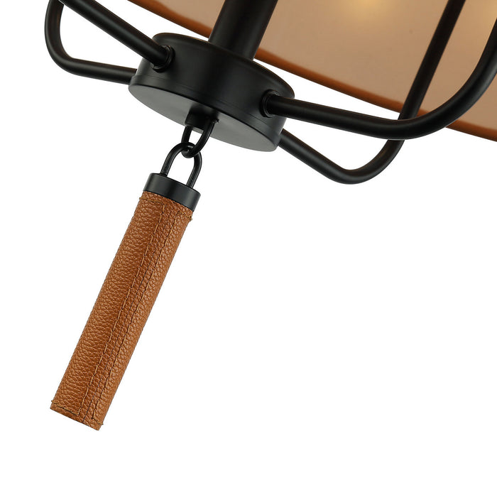 Varaluz 368P04BLC Four Light Pendant, Black/Camel Leather