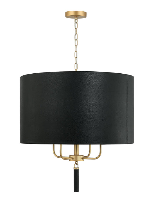 Varaluz 368P04GOB Four Light Pendant, Painted Gold/Black Leather (Display - Final Sale)