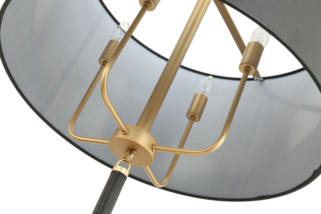 Varaluz 368P04GOB Four Light Pendant, Painted Gold/Black Leather