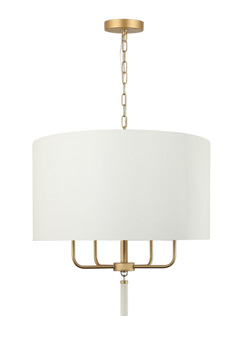 Varaluz 368P04GOW Four Light Pendant, Painted Gold/White Leather