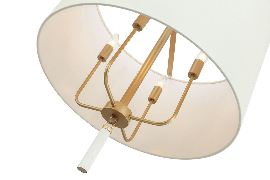 Varaluz 368P04GOW Four Light Pendant, Painted Gold/White Leather