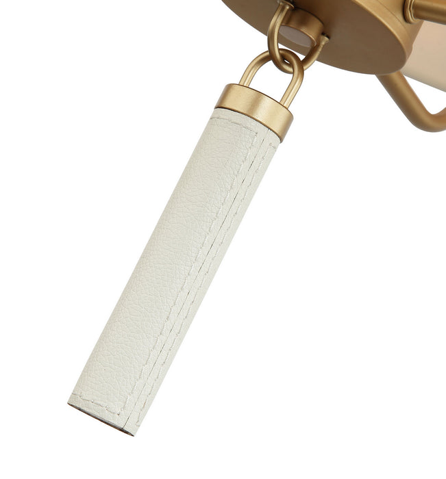 Varaluz 368P04GOW Four Light Pendant, Painted Gold/White Leather