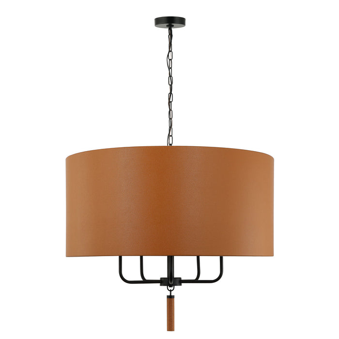Varaluz 368P05BLC Five Light Pendant, Black/Camel Leather