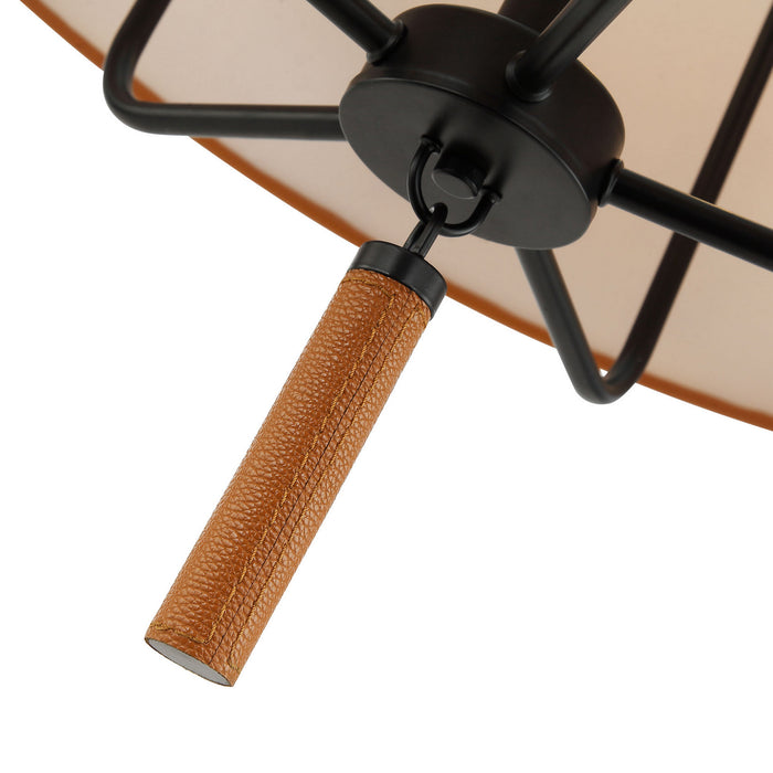 Varaluz 368P05BLC Five Light Pendant, Black/Camel Leather