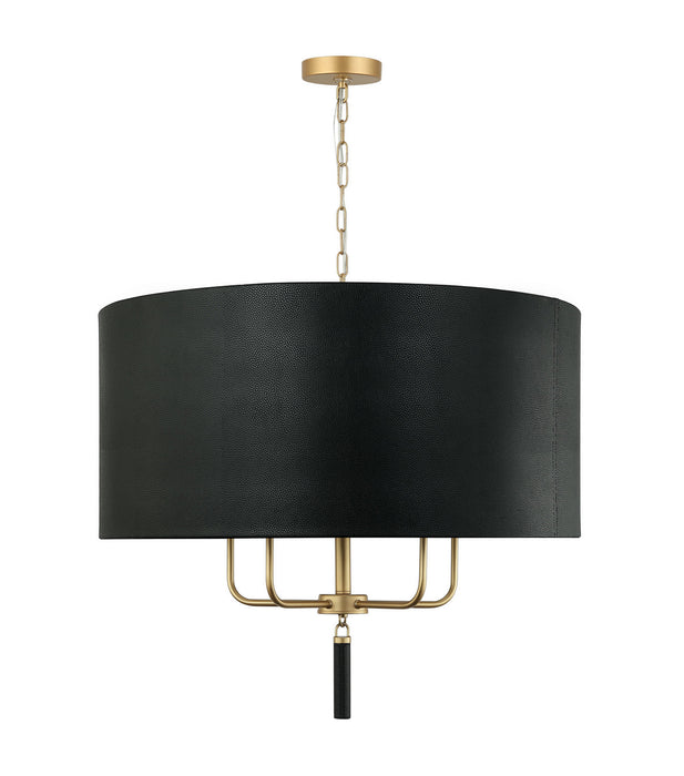 Varaluz 368P05GOB Five Light Pendant, Painted Gold/Black Leather