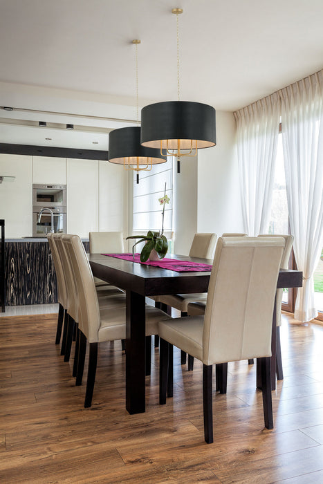 Varaluz 368P05GOB Five Light Pendant, Painted Gold/Black Leather