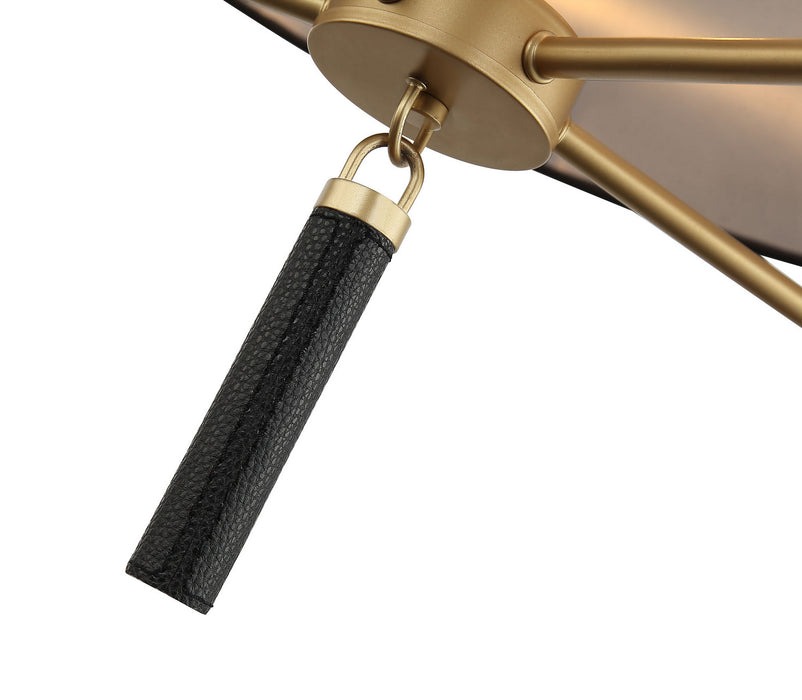 Varaluz 368P05GOB Five Light Pendant, Painted Gold/Black Leather