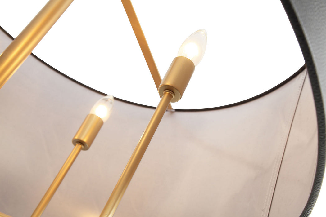 Varaluz 368P05GOB Five Light Pendant, Painted Gold/Black Leather