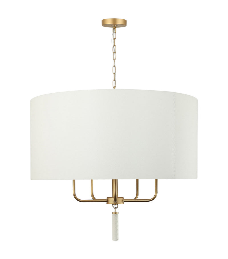 Varaluz 368P05GOW Five Light Pendant, Painted Gold/White Leather