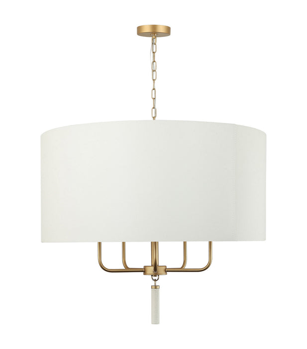 Varaluz 368P05GOW Five Light Pendant, Painted Gold/White Leather