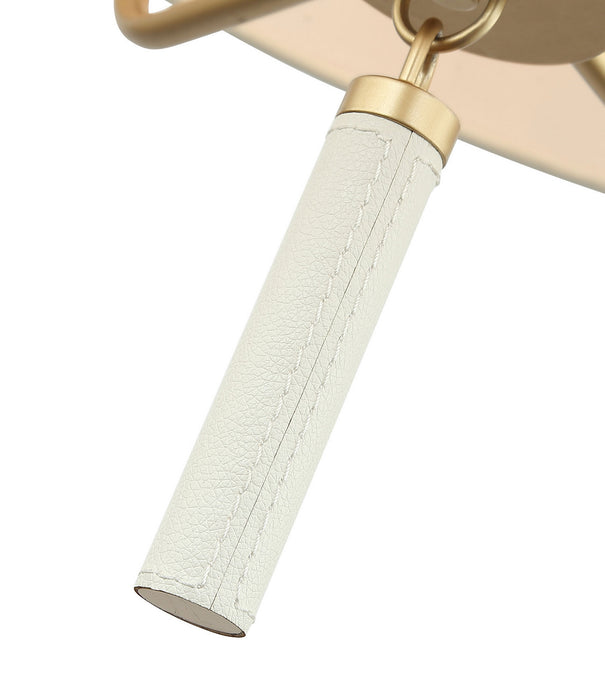 Varaluz 368P05GOW Five Light Pendant, Painted Gold/White Leather