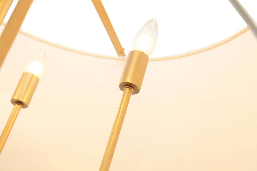Varaluz 368P05GOW Five Light Pendant, Painted Gold/White Leather