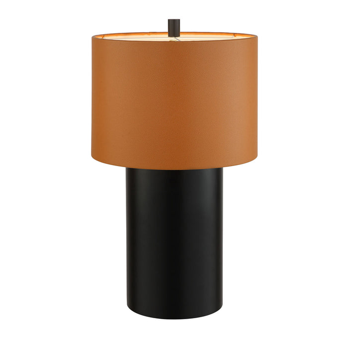 Varaluz 368T01BLC One Light Table Lamp, Black/Camel Leather
