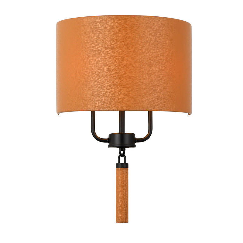 Varaluz 368W02BLC Two Light Wall Sconce, Black/Camel Leather