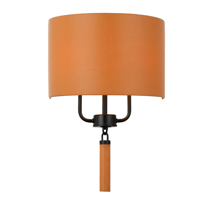 Varaluz 368W02BLC Two Light Wall Sconce, Black/Camel Leather