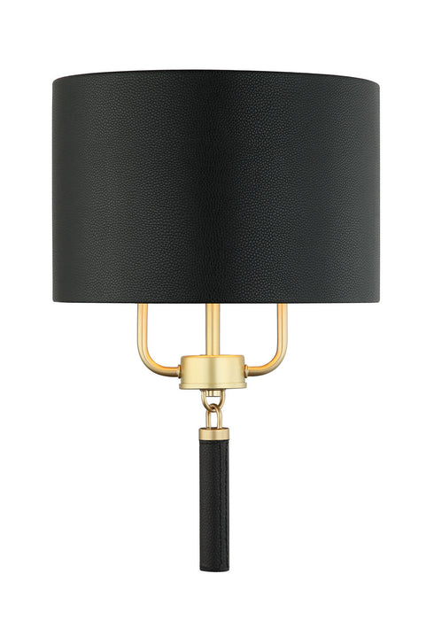 Varaluz 368W02GOB Two Light Wall Sconce, Painted Gold/Black Leather