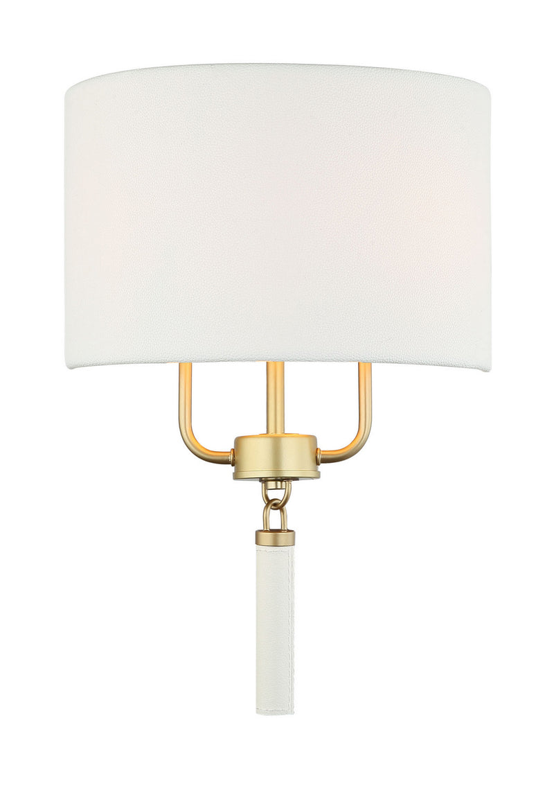 Varaluz 368W02GOW Two Light Wall Sconce, Painted Gold/White Leather