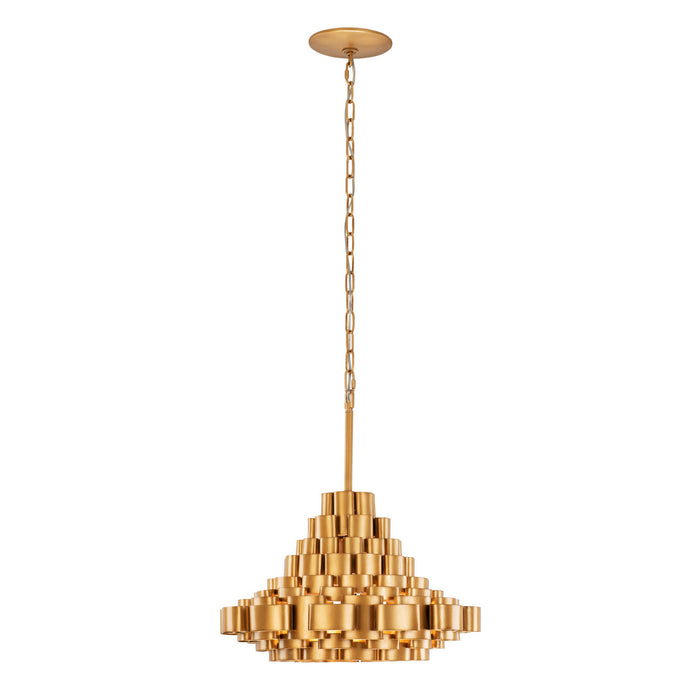 Varaluz 369P04AGCB Four Light Pendant, Antique Gold/Carbon Black
