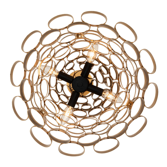 Varaluz 369P04AGCB Four Light Pendant, Antique Gold/Carbon Black