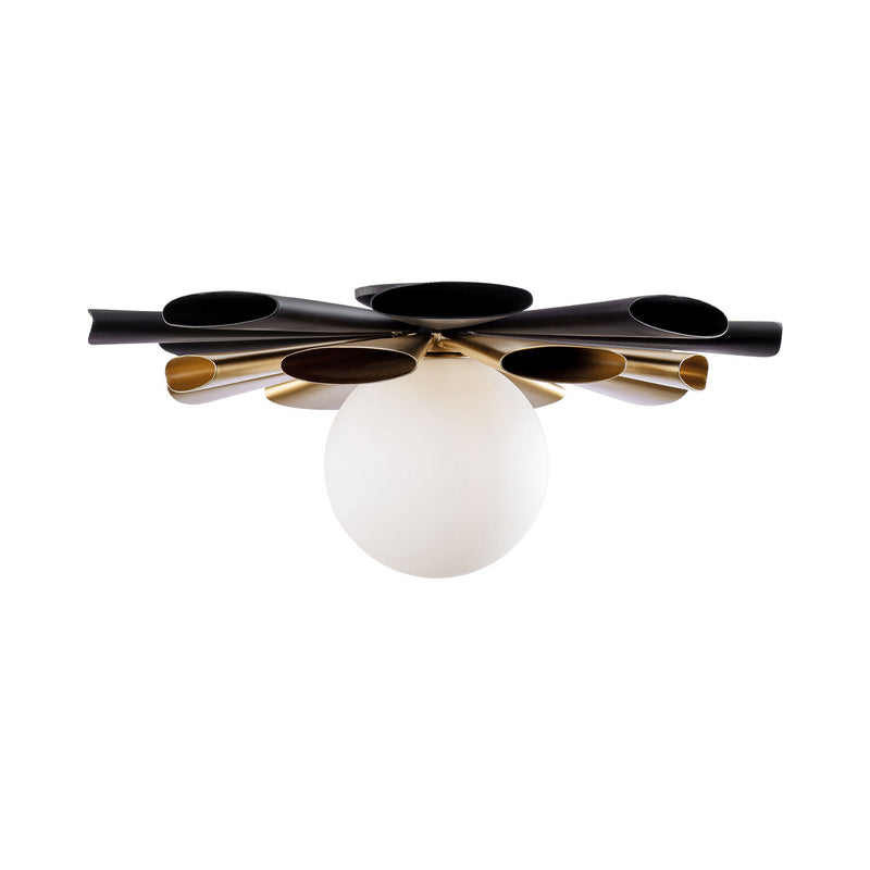 Varaluz 372S01LMBFG One Light Convertible Flush Mount/Wall Sconce, Matte Black/French Gold