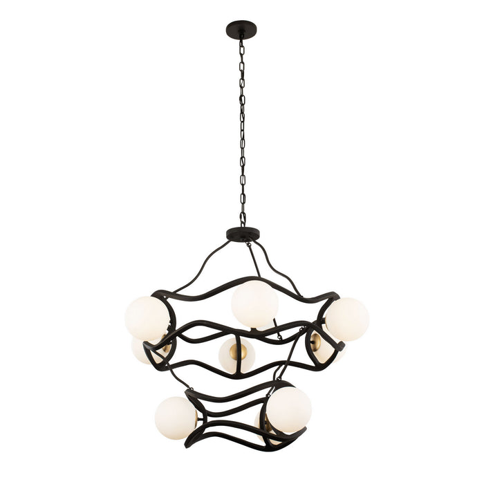 Varaluz 374C09CBFG Nine Light Chandelier, Carbon/French Gold