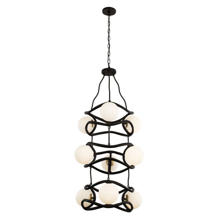 Varaluz 374F09CBFG Nine Light Foyer Pendant, Carbon/French Gold