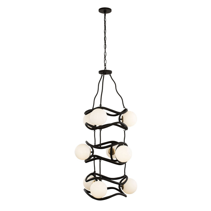 Varaluz 374F09CBFG Nine Light Foyer Pendant, Carbon/French Gold