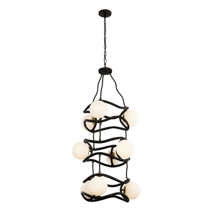 Varaluz 374F09CBFG Nine Light Foyer Pendant, Carbon/French Gold