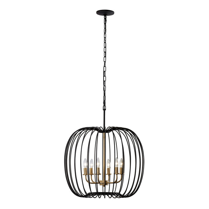 Varaluz 375P06CBHG Six Light Pendant, Carbon/Havana Gold