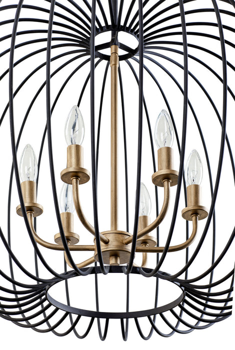 Varaluz 375P06CBHG Six Light Pendant, Carbon/Havana Gold