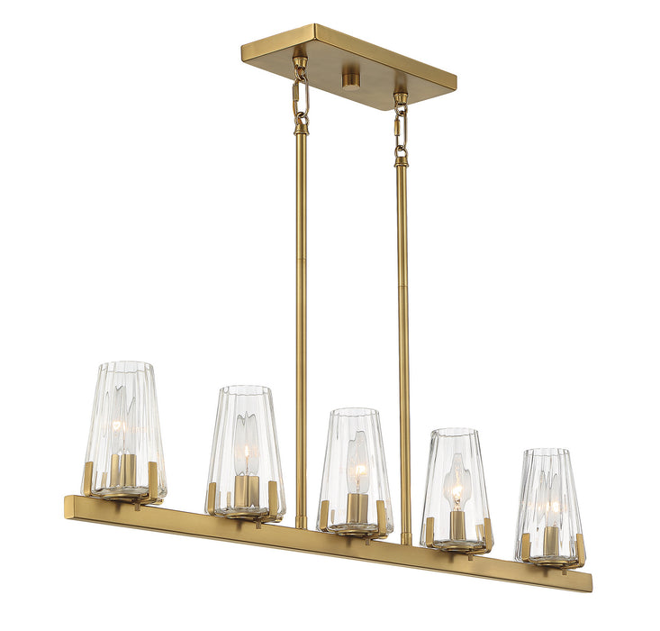 Lighting One E V6-L1-2321-5-322 Five Light Linear Chandelier, Warm Brass
