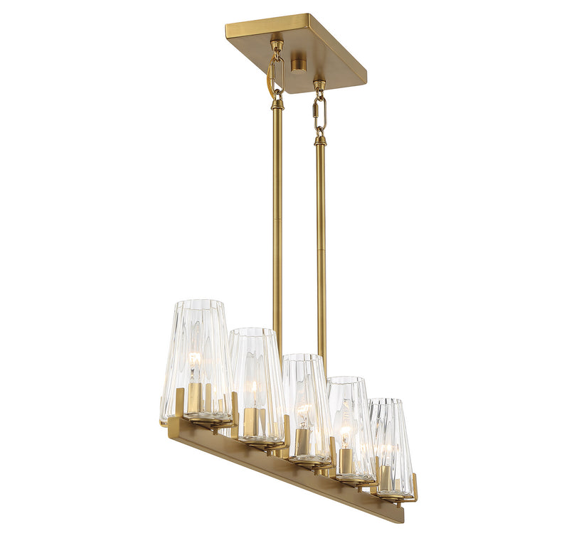 Lighting One E V6-L1-2321-5-322 Five Light Linear Chandelier, Warm Brass